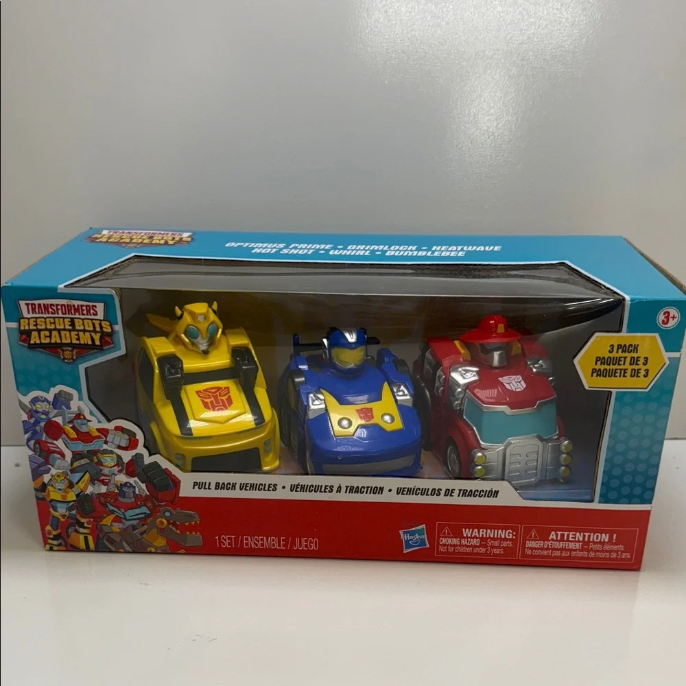 Hasbro Rescue Bots Academy Pull Back Vehicles - Yellow, Blue, Red